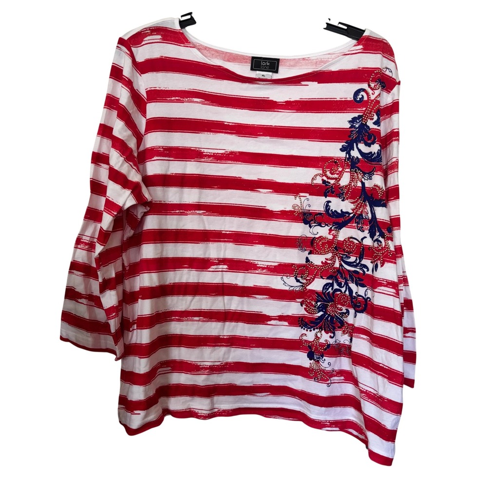 Lark Lane Women's Blouse XL NWT Red Striped Blue Floral Ahoy‎ There
